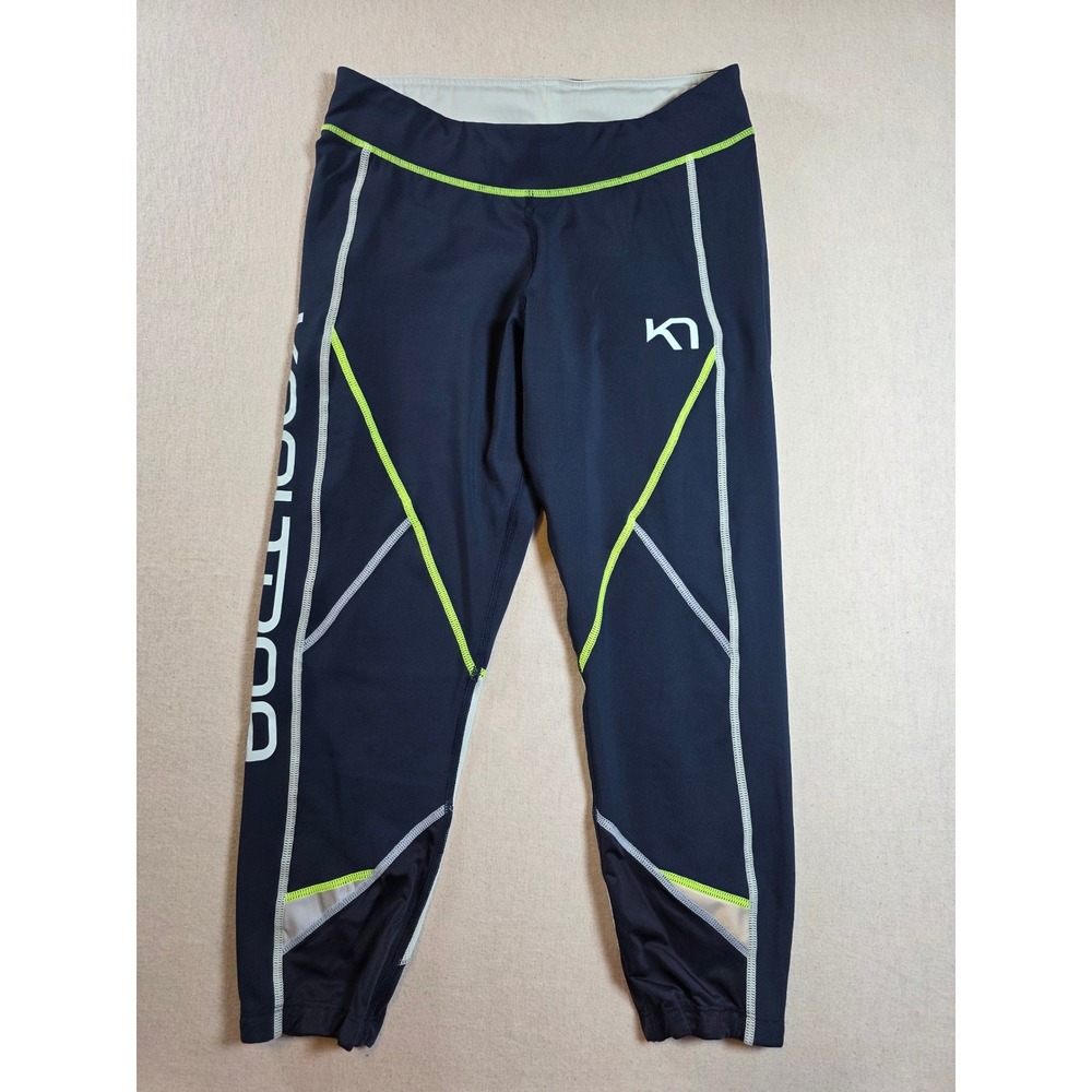 Kari Traa Louise Womens Medium Navy Blue Neon Athletic Cropped Leggings Sporty